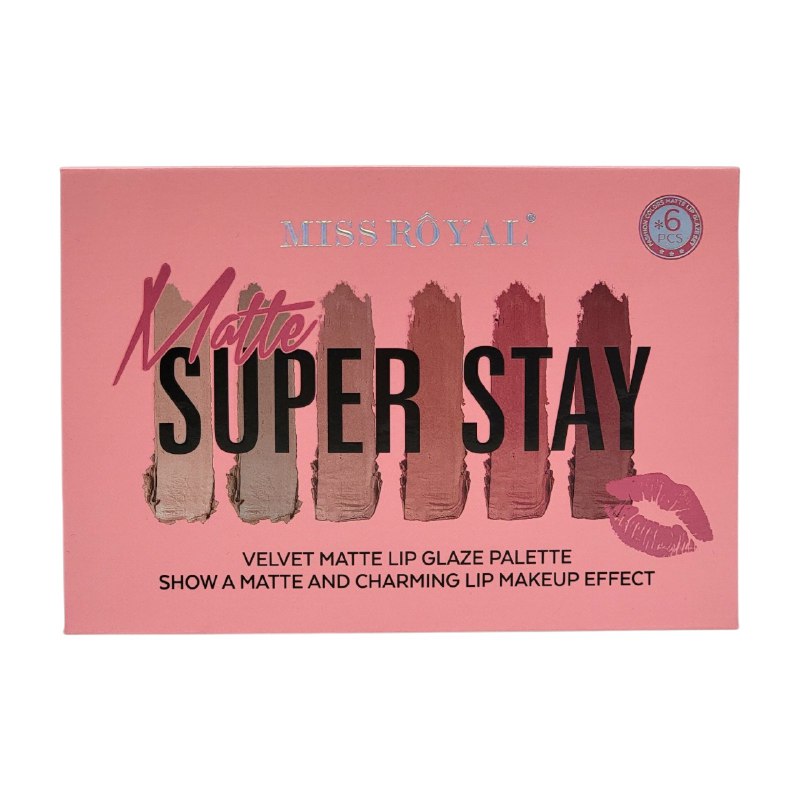 SET DE BRILLO LABIAL MATE ENCANTADOR 6PCS MISS ROYAL 10G (DUPE DE MAYBELLINE)
