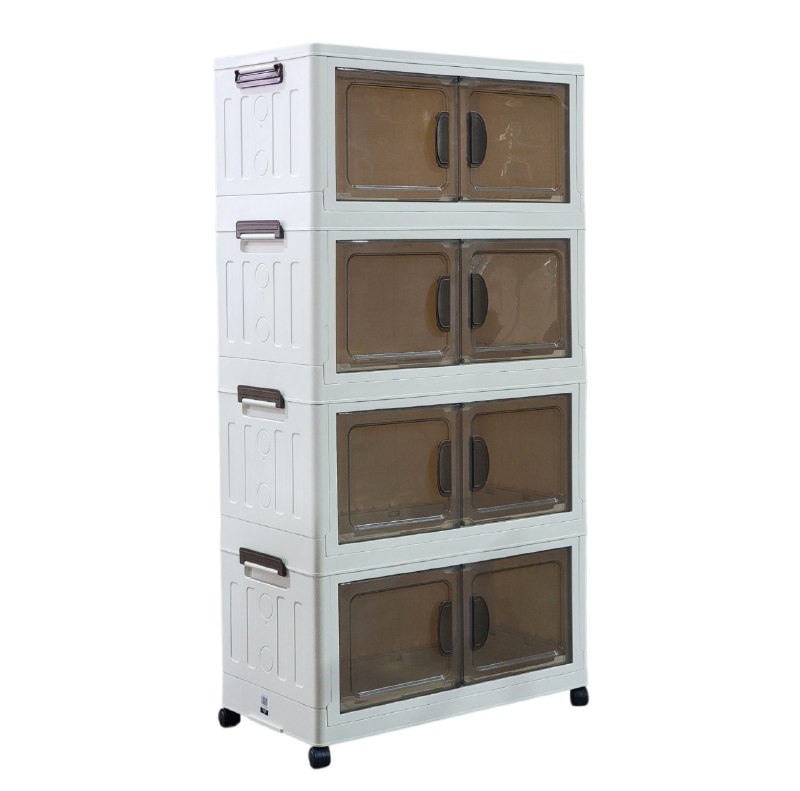 ORGANIZADOR DE ALMACENAMIENTO DE PUERTAS DOBLES CON RUEDAS DE 4 NIVELES 48.5X48X35CM