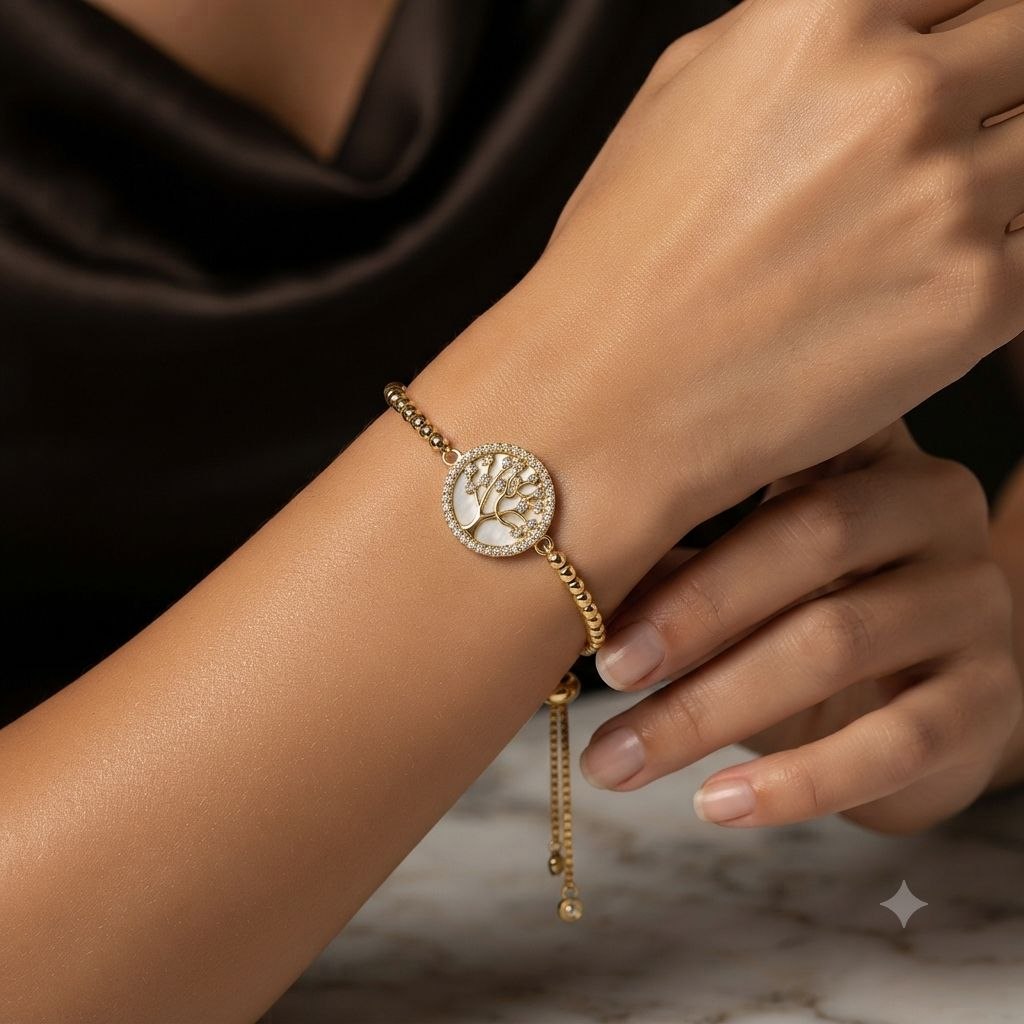 PULSERA DE ENCHAPE PARA DAMA CON DISEÑO DE ARBOL DE LA VIDA