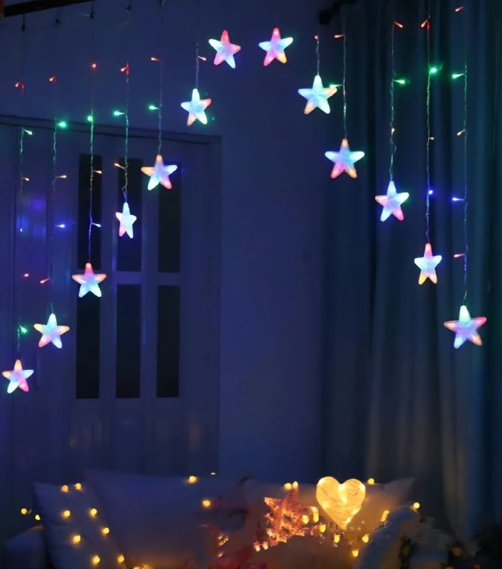 LUCES DECORATIVAS NAVIDEÑAS CORTINA DE LUZ LED DE 14 COLGANTES EN FORMA DE ESTRELLA, IDEAL PARA DECORAR INTERIORES Y EXTERIORES, OFRECE CAMBIOS DE LUZ MULTICOLOR CREANDO UN AMBIENTE ACOGEDOR Y ELEGANTE