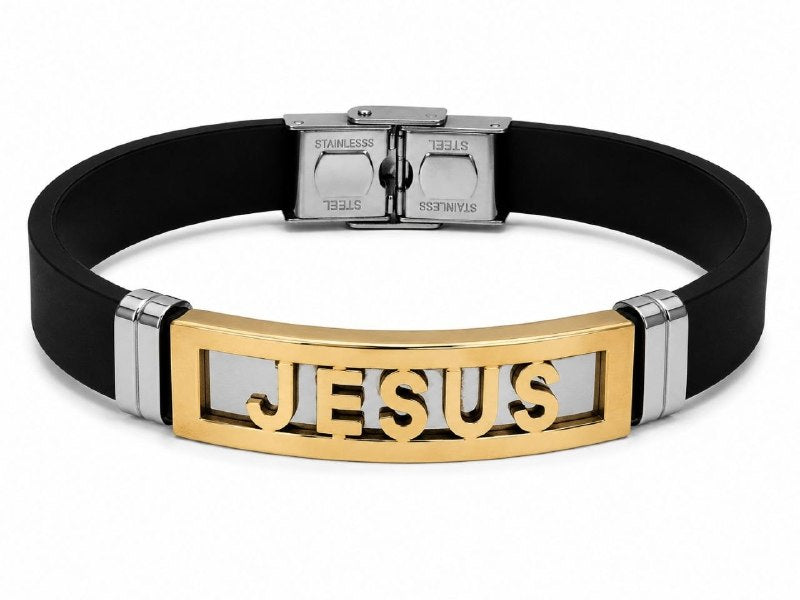 PULSERA DE ENCHAPE PARA CABALLERO, DISEÑO JESUS 21CM
