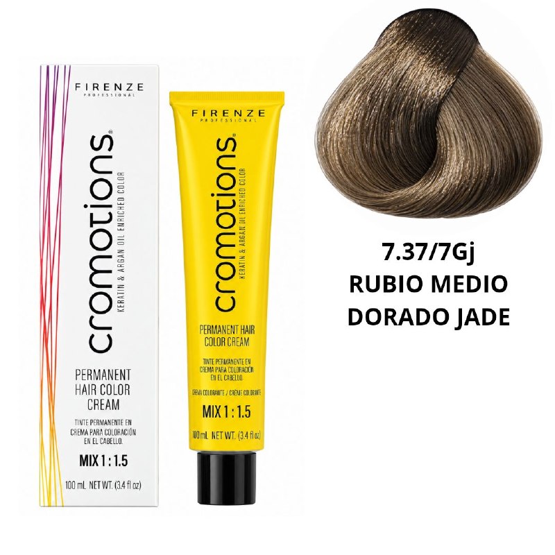 TINTE PERMANENTE PARA EL CABELLO EN CREMA RUBIO MEDIO DORADO JADE 7.37/ 7GJ FIRENZE 100ML