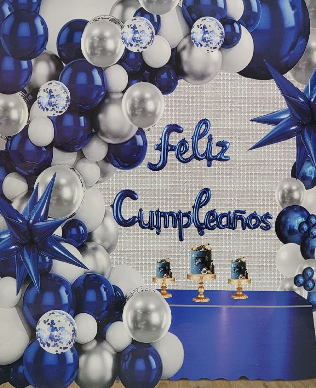 DECORACION PARA CUMPLEAÑOS EN SET COMPLETO, MANTEL METALICO, 2 CORTINAS, 105 GLOBOS
