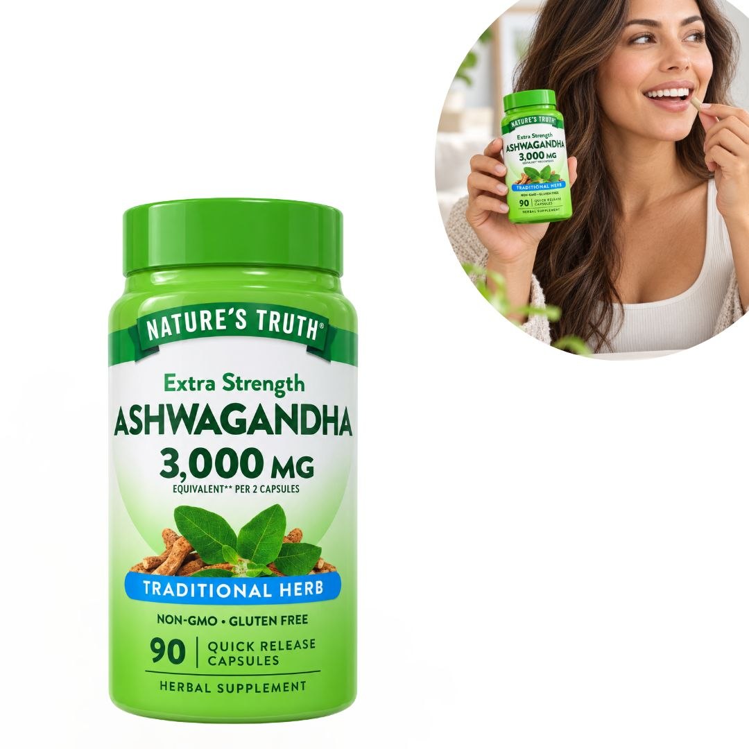 VITAMINAS EN CAPSULAS DE ASHWAGANDHA 300MG, SIN GLUTEN Y OMG, DAN FUERA ADICIONAL, LIBERACION RAPIDA, SUPLEMENTO ALIMENTARIO NATURE S TRUTH 90UND