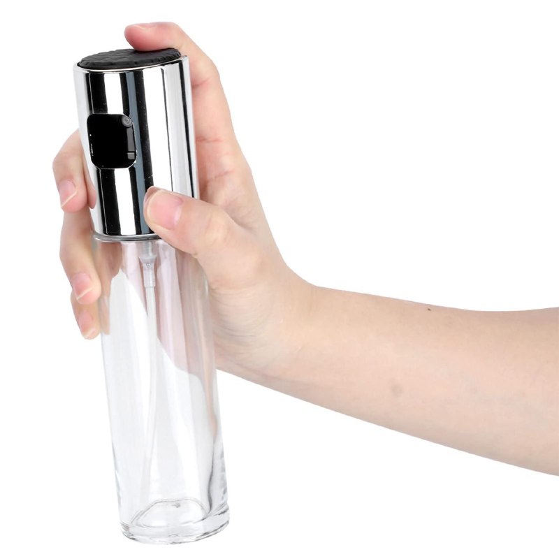 BOTELLA DISPENSADORA DE ACEITE O VINAGRE EN SPRAY DE CRISTAL Y ACERO INOXIDABLE 100ML