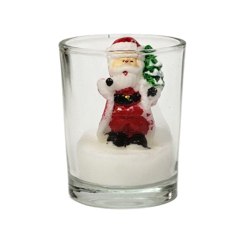 DECORACION ADORNO MINI CANDELAS NAVIDEÑAS EN VASITO DE VIDRIO 4X6CM, 4 ESTILOS
