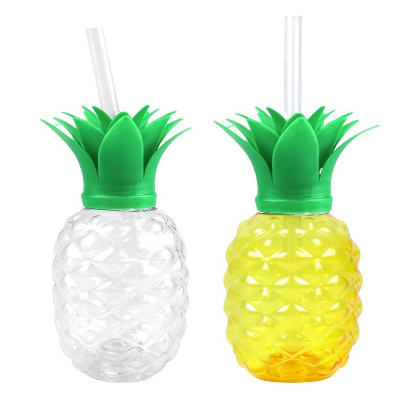 VASO EN FORMA DE PIÑA DE PLASTICO CON PAJILLA PARA BEBIDAS FRIAS O COCTELES 2 COLORES