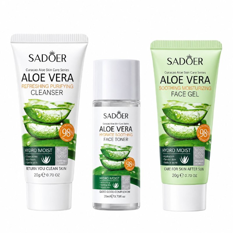 SET ESENCIAL DE LIMPIEZA, TONIFICACIÓN E HIDRATACIÓN REGENERADORA SADOER ALOE VERA FACIAL KIT 3 PIEZAS