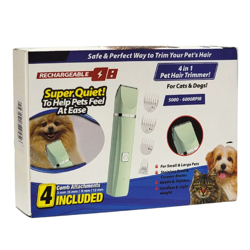 MAQUINA CORTADORA DE PELO PARA MASCOTAS 4 EN 1 DE ACERO INOXIDABLE Y CERAMICA