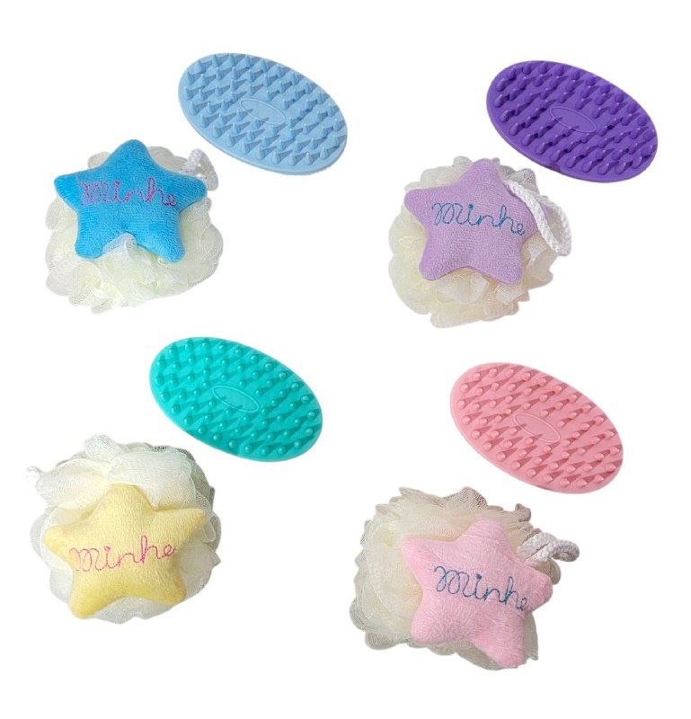 KIT DE CUIDADO PARA BAÑO, ESPONJA DE MALLA, CEPILLO DOBLE USO PARA LAVADO DE CABELLO Y CUERPO, 4 COLORES SWEET BEAUTY