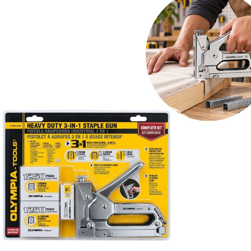 GRAPADORA INDUSTRIAL 3 EN 1 DE ALTA RESISTENCIA CON 2700 GRAPAS OLYMPIA TOOLS