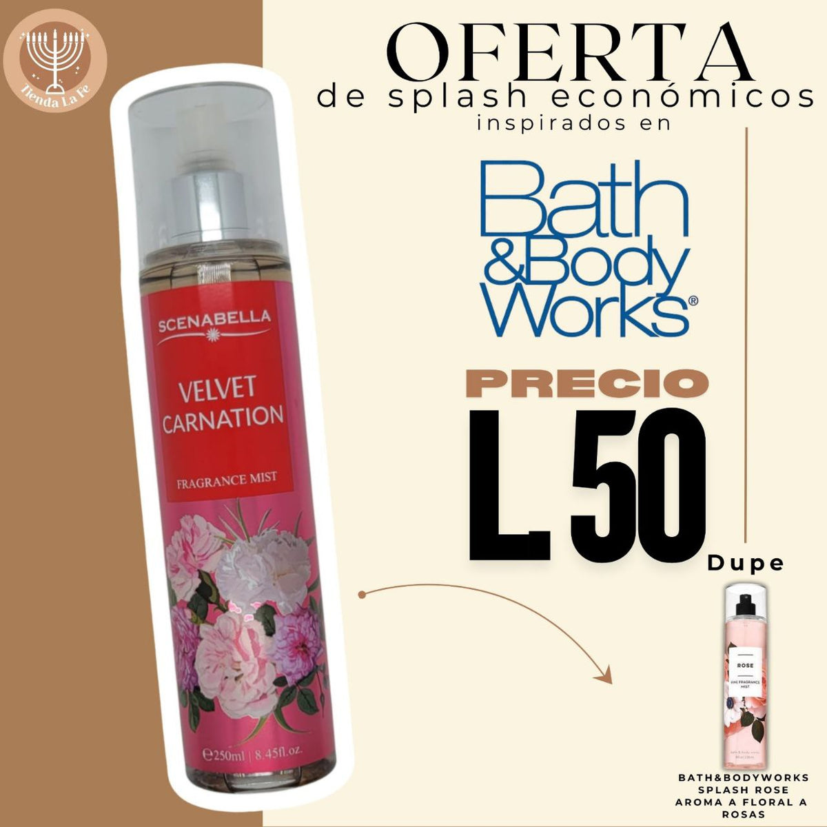 SPLASH SCENABELLA VELVET CARNATION 250ML (M) (DUPE BATH & BODY WORKS ROSE)