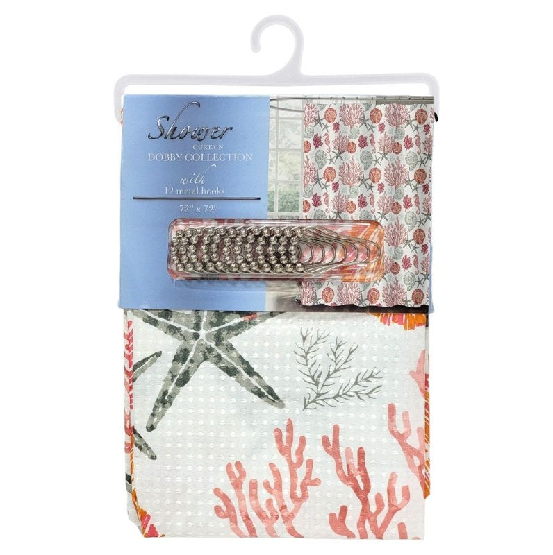 CORTINA PARA BAÑO DE TELA SUAVE DE ALTA RESISTENCIA DE 12 GANCHOS DOBBY COLLECTION 183X183CM