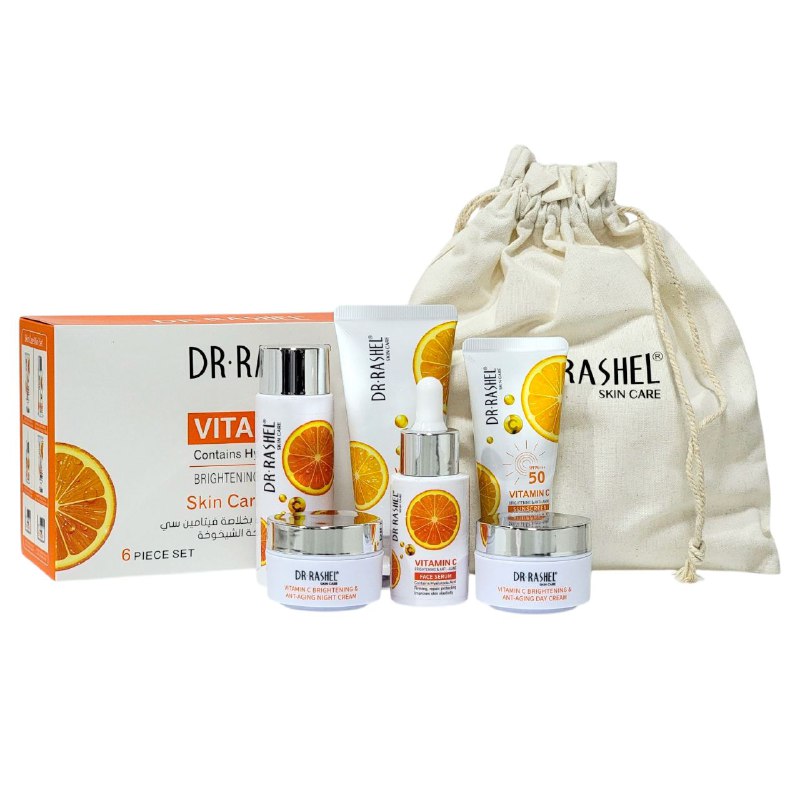 SET DE CUIDADO FACIAL ILUMINADOR Y ANTIEDAD CON VITAMINA C CONCENTRADA 6PCS DR RASHEL