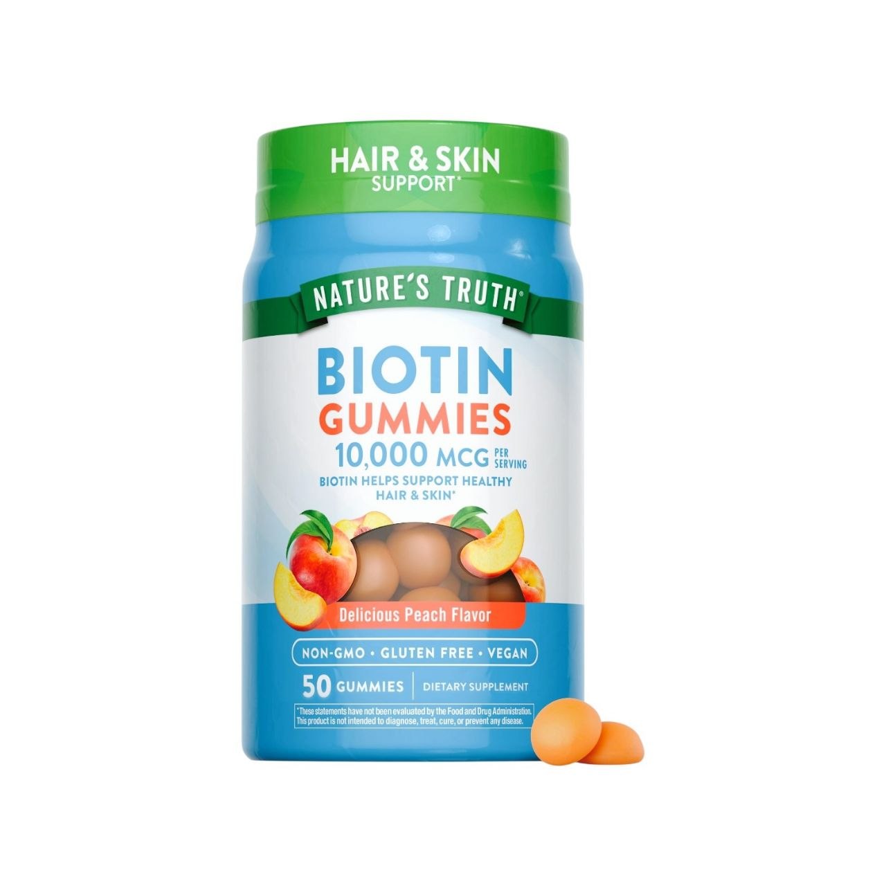 VITAMINAS EN GOMITAS SABOR MELOCOTON SIN GLUTEN BIOTINA PARA MANTENER CABELLO Y PIEL SALUDABLES NATURE S TRUTH 50UND