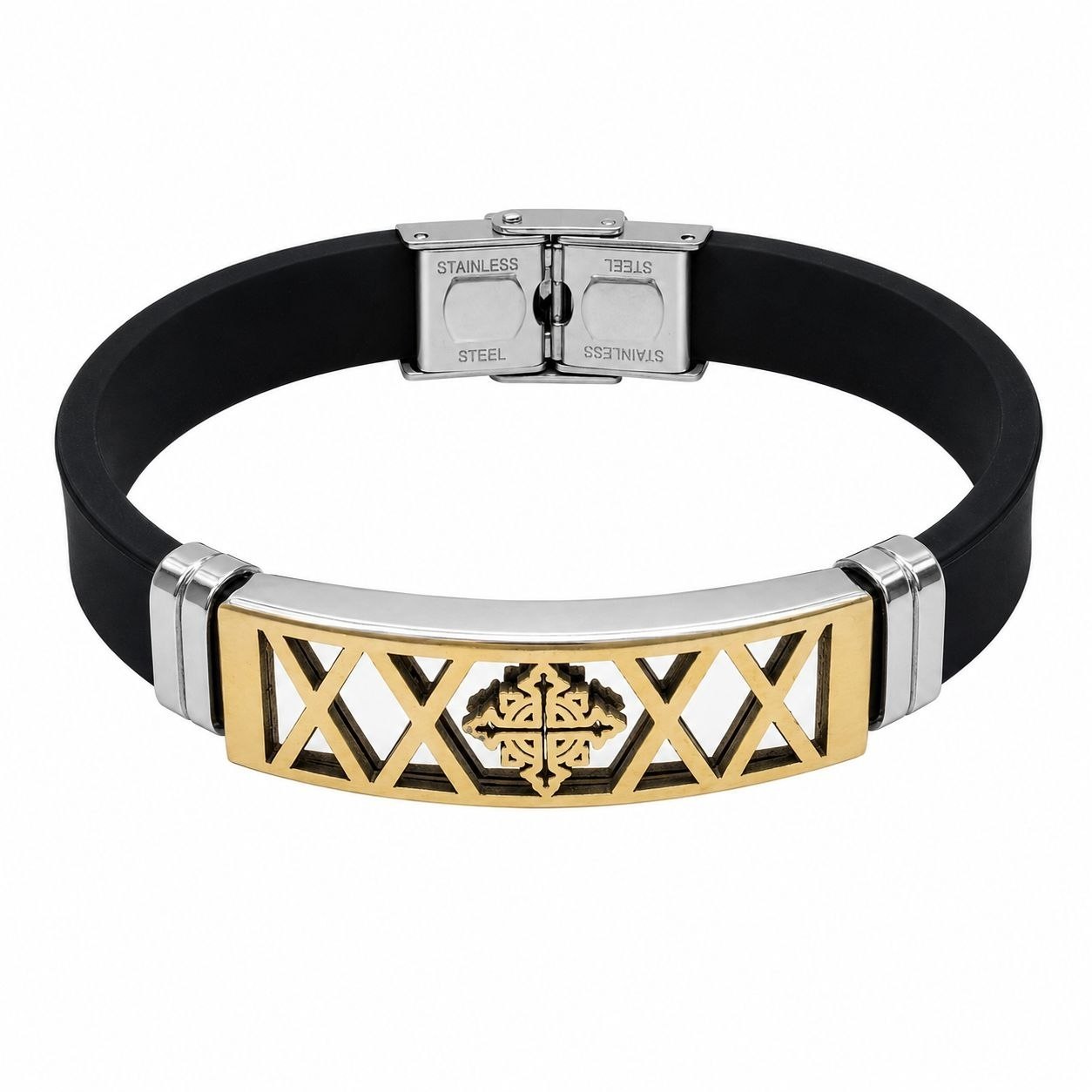 PULSERA DE ENCHAPE PARA CABALLERO CON CRUZ 21CM
