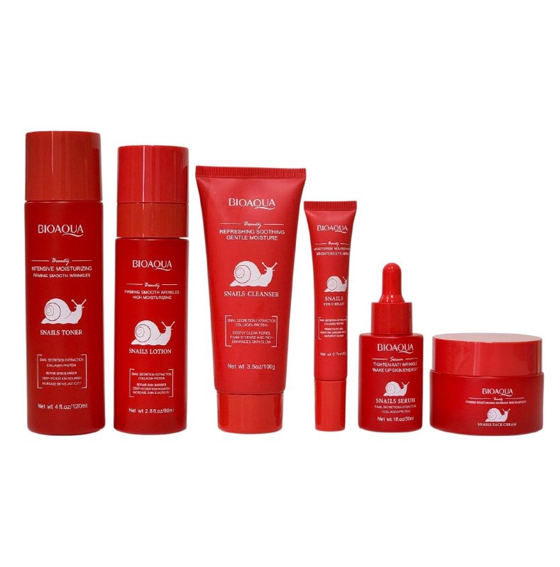 SET DE CUIDADO FACIAL REAFIRMANTE, REGENERADOR E HIDRATANTE DE BABA DE CARACOL BIOAQUA 6PCS