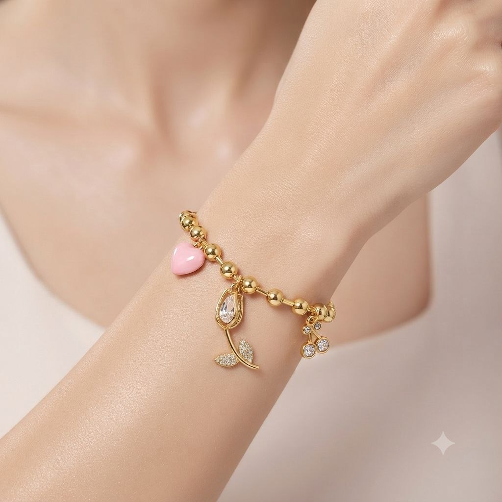 PULSERA DE ENCHAPE PARA DAMA CON DISEÑO DE FLOR