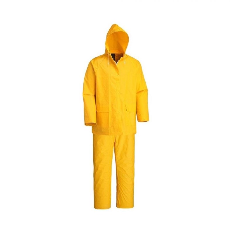 CONJUNTO IMPERMEABLE PARA LLUVIA CHAQUETA CON CAPUCHA Y PANTALON AMARILLO