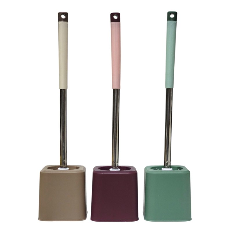 CEPILLO PARA LAVAR BAÑO INODORO FLEXIBLE CON MANGO DE ACERO INOXIDABLE 3 COLORES