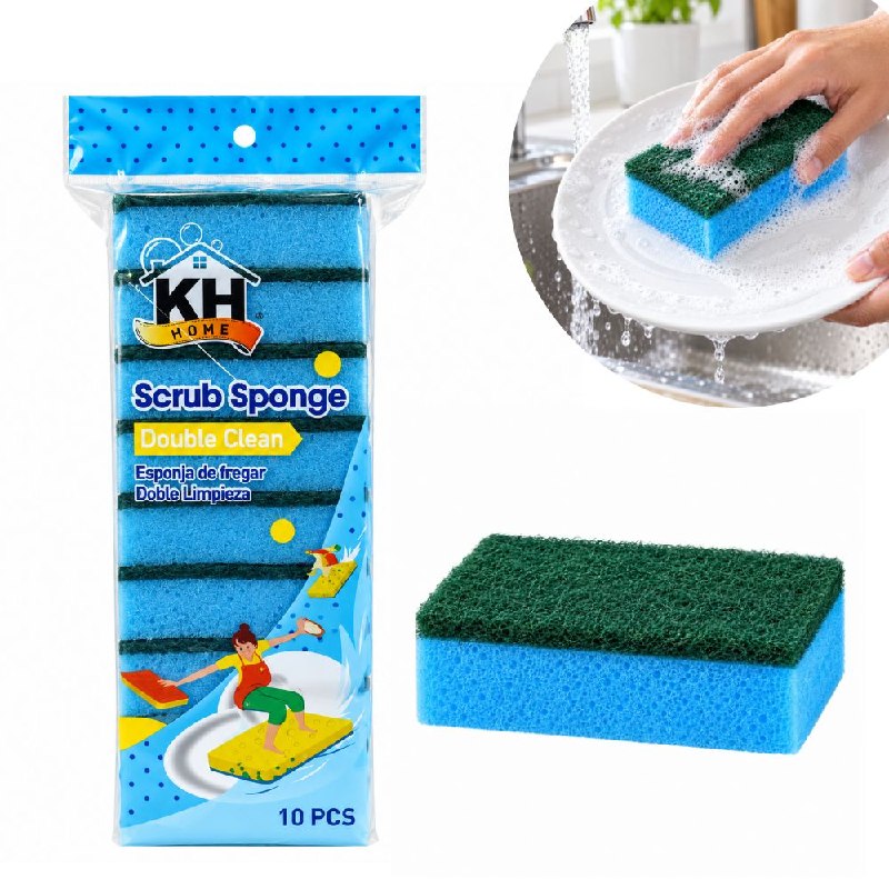 SET DE 10 ESPONJAS DE FREGAR CON FIBRA ABRASIVA QUE REMUEVE GRASA KH HOME 10X7CM