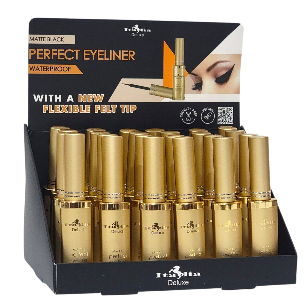 DELINEADOR DE OJOS PERFECTO RESISTENTE AL AGUA PUNTA FLEXIBLE COLOR NEGRO ITALIA DELUXE 4ML