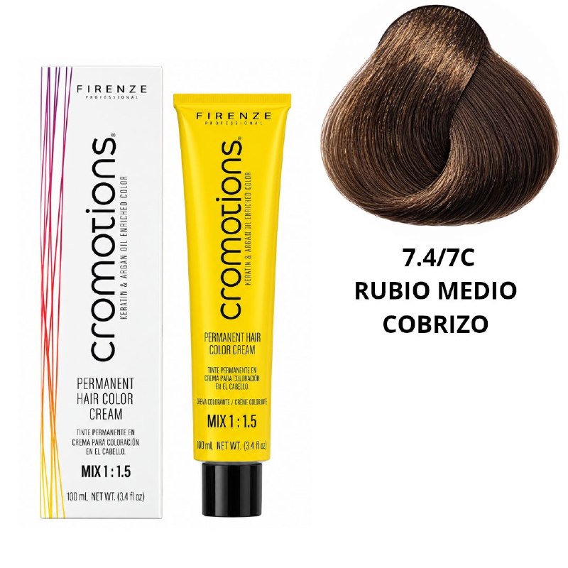 TINTE PERMANENTE PARA EL CABELLO EN CREMA RUBIO MEDIO COBRIZO 7.4/ 7C FIRENZE 100ML