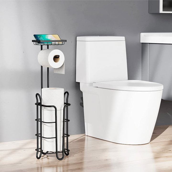 ESTANTE ORGANIZADOR PARA BAÑO, ALMACENAMIENTO DE PAPEL HIGIENICO Y SOPORTE PARA CELULAR