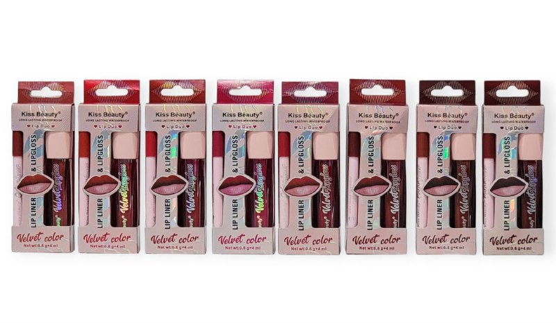 DELINEADOR LAPIZ DE LABIOS Y BRILLO KISS BEAUTY 8 TONOS 0.6G 4ML