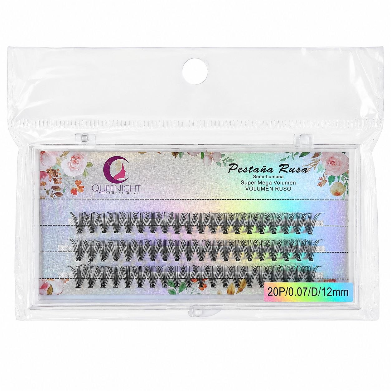 SET DE 60 PESTAÑAS RUSAS SEMIHUMANAS MEGA VOLUMEN 20P 0.07MM 12MM QUEENIGHT PROFESSIONAL 1 UND