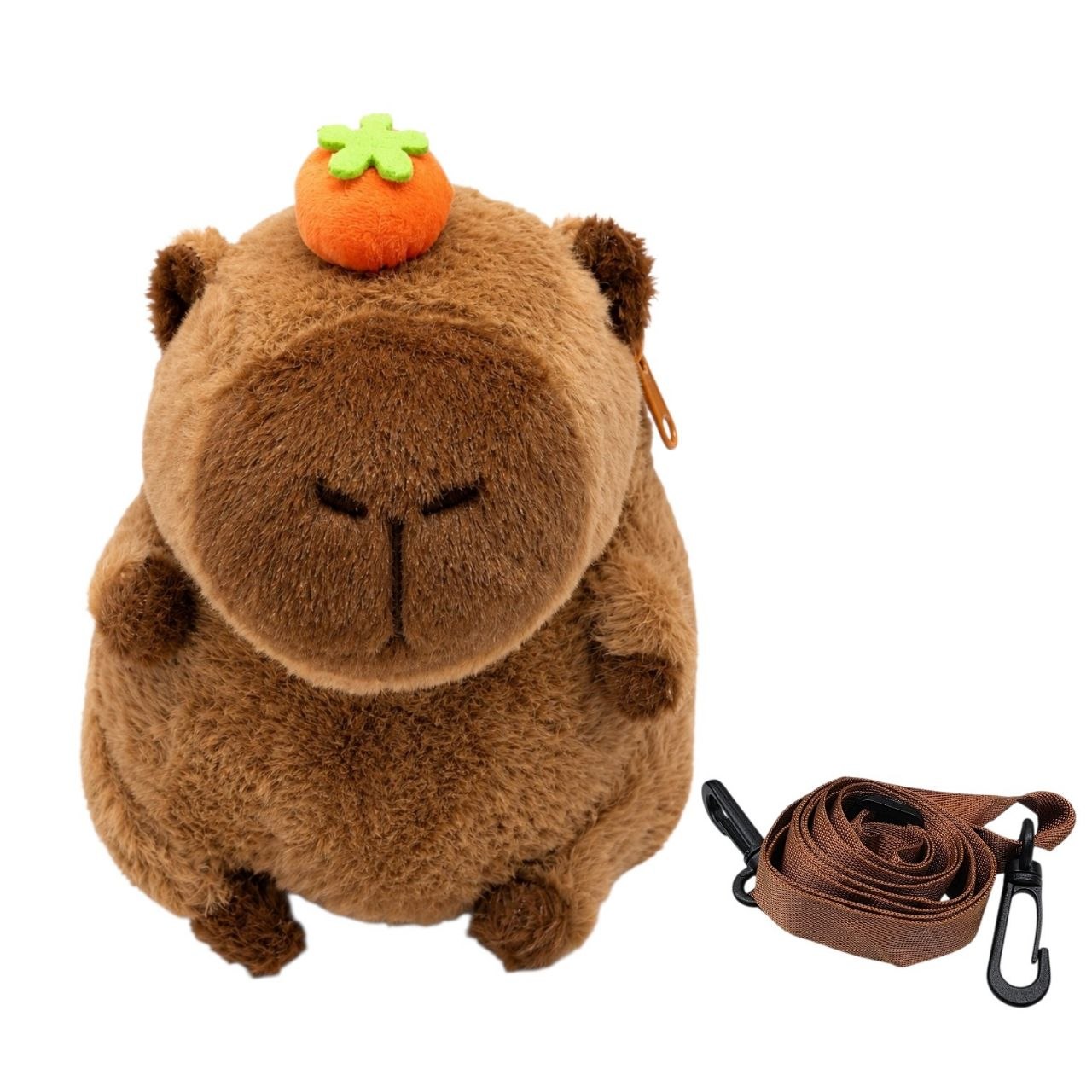 MOCHILA DE PELUCHE DE CAPIBARA PREMIUM BOLSO INFANTIL DE FELPA SUAVE CON FRUTA INTERACTIVA Y CORREAS AJUSTABLES 22x17 CM