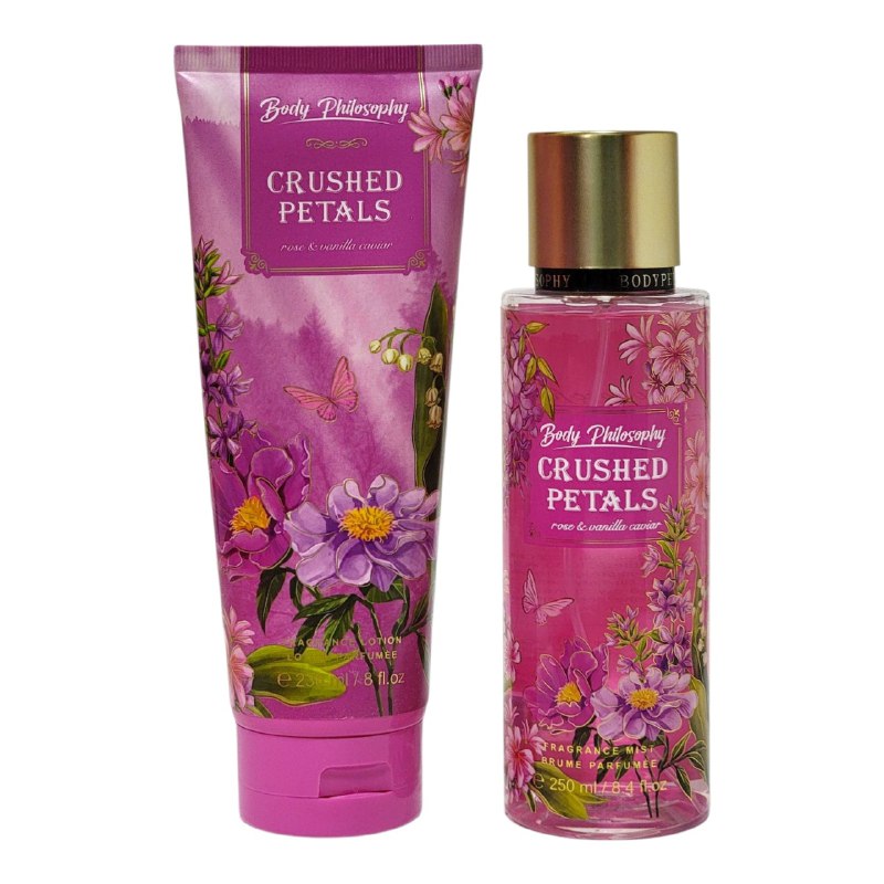 SET BODY PHILOSOPHY PETALOS APLASTADOS SPLASH 250ML, CREMA CORPORAL 236ML (M)