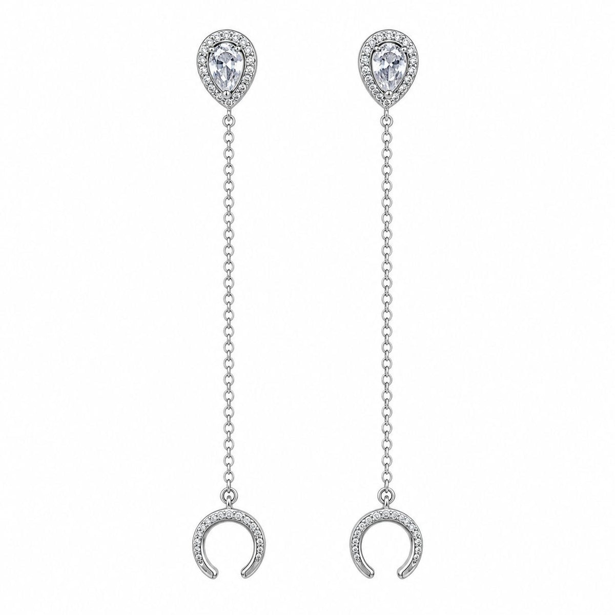 ARITOS DE ACERO INOXIDABLE CON BAÑO DE ENCHAPE CON DISEÑO DE GOTA CON HALO Y EAR CUFF DE CADENA