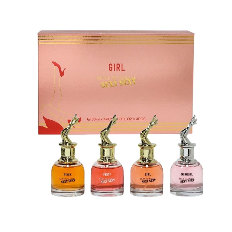 SET DE 4 MINI PERFUME ECONÓMICOS MYSTICAL GIRL SEXY SCANDAL EDP 4X30ML