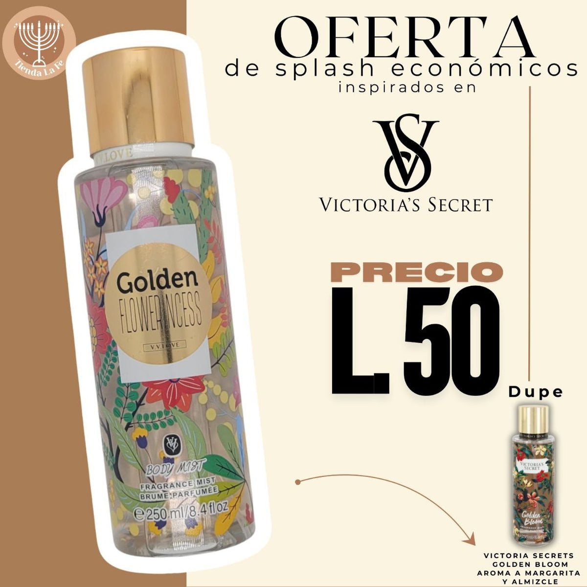 SPLASH VV LOVE GOLDEN FLOWERINCESS 250ML (M) (DUPE VICTORIAS SECRET GOLDEN BLOOM)