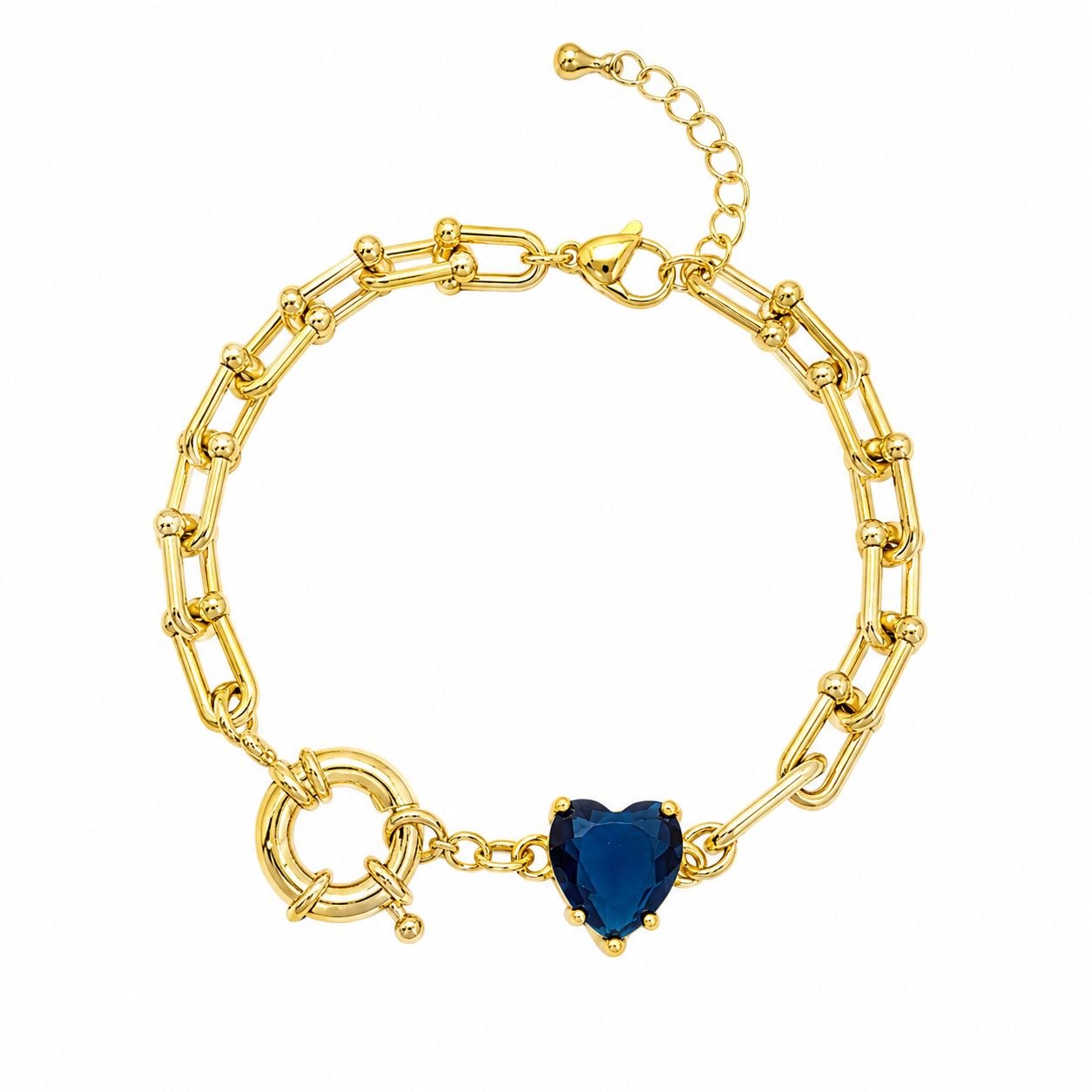 PULSERA DE ENCHAPE PARA DAMA CON DISEÑO DE CIRCULO Y CORAZON
