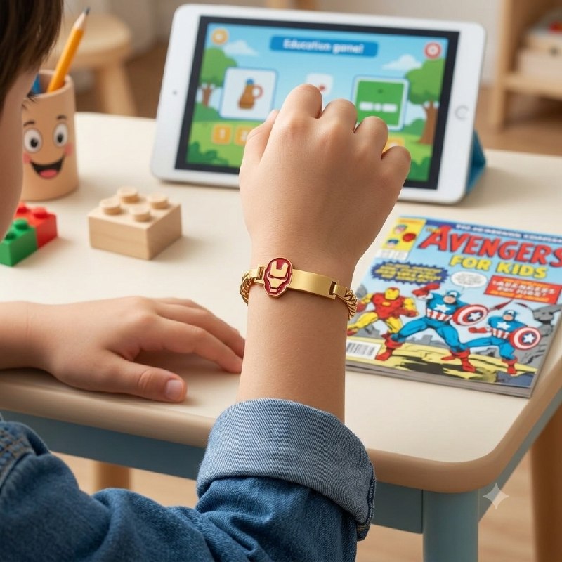 PULSERA DE ENCHAPE PARA NIÑO CON DISEÑO DE IRONMAN 21CM