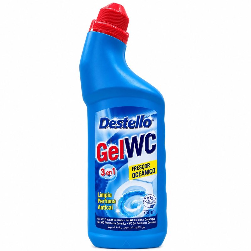 GEL LIMPIADOR DESINFECTANTE 3 EN 1 PARA BAÑO INODOROS CON AROMA OCENAO DESTELLO 750ML