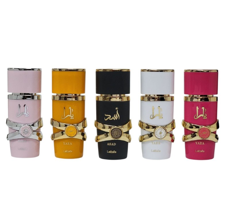 SET LATTAFA YARA ASAD ECONOMICO DE CALIDAD AAA MINI PERFUMES EDP 30MLX5 (U) PRECIO POR MAYOR ES POR CAJA COMPLETA