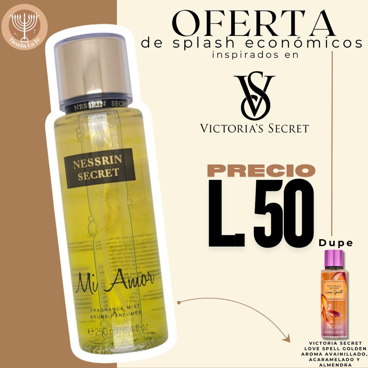SPLASH NESSRIN SECRET MI AMOR 250ML (M) (DUPE VICTORIAS SECRET LOVE SPELL GOLDEN)