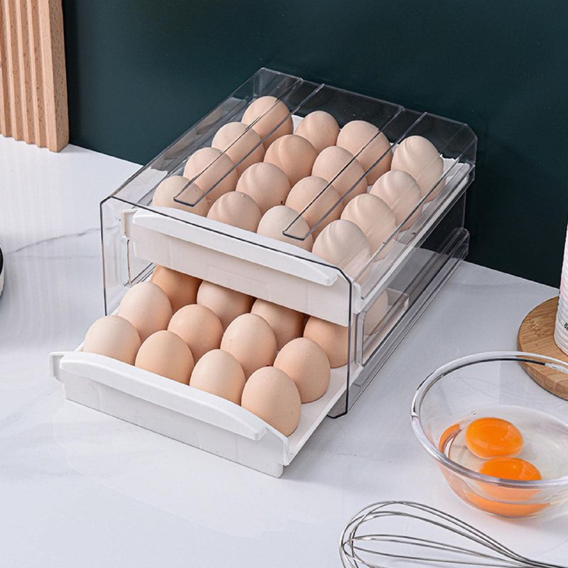 ORGANIZADOR DE HUEVOS TRANSPARENTE DE DOBLE CAPA CAPACIDAD 32 HUEVOS 22.5X15X25.5CM