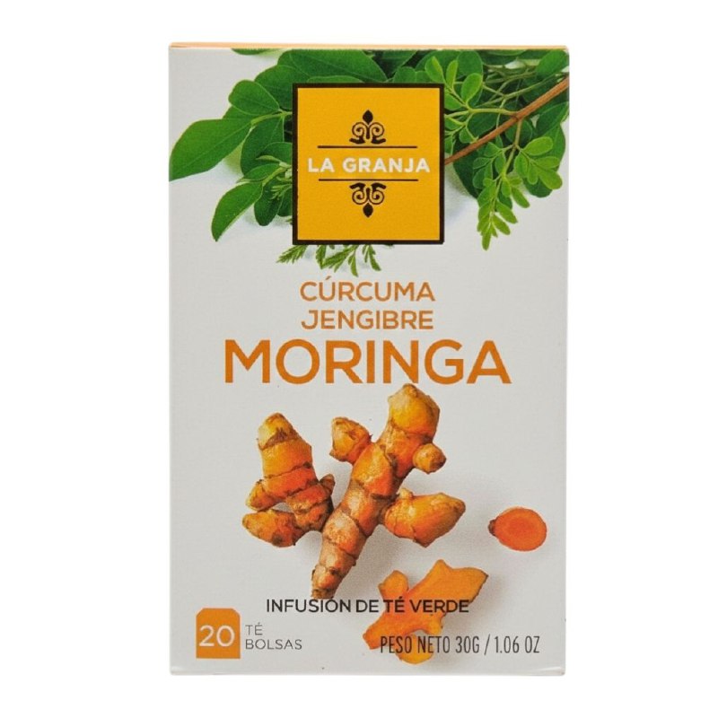 TE VERDE CON INFUSION DE CURCUMA, JENGIBRE Y MORINGA PARA EL BIENESTAR Y ENERGIA LA GRANJA 20UND