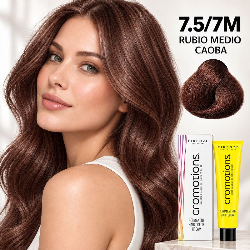 TINTE PERMANENTE PARA EL CABELLO EN CREMA RUBIO MEDIO CAOBA 7.5/ 7M FIRENZE 100ML