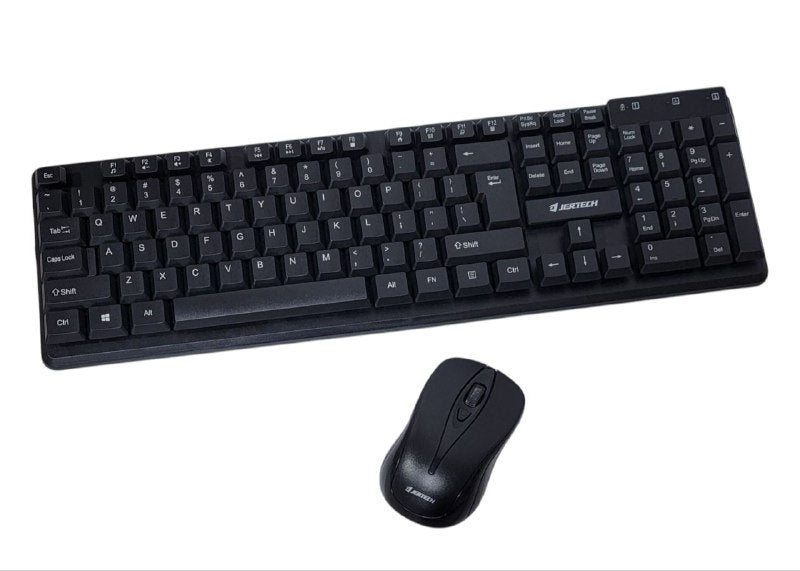 TECLADO INALAMBRICO EN COMBO DE OFICINA, TAMAÑO COMPLETO CON DISEÑO DE 104 TECLAS, MOUSE RATON DE 4 BOTONES JERTECH KM300 LUXURY