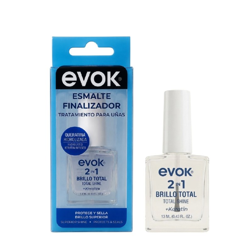 TRATAMIENTO PARA UÑAS ESMALTE FINALIZADOR CAPA SUPERIOR DE PROTECCIÓN AVANZADA Y BRILLO TRIDIMENSIONAL EVOK 13 ML