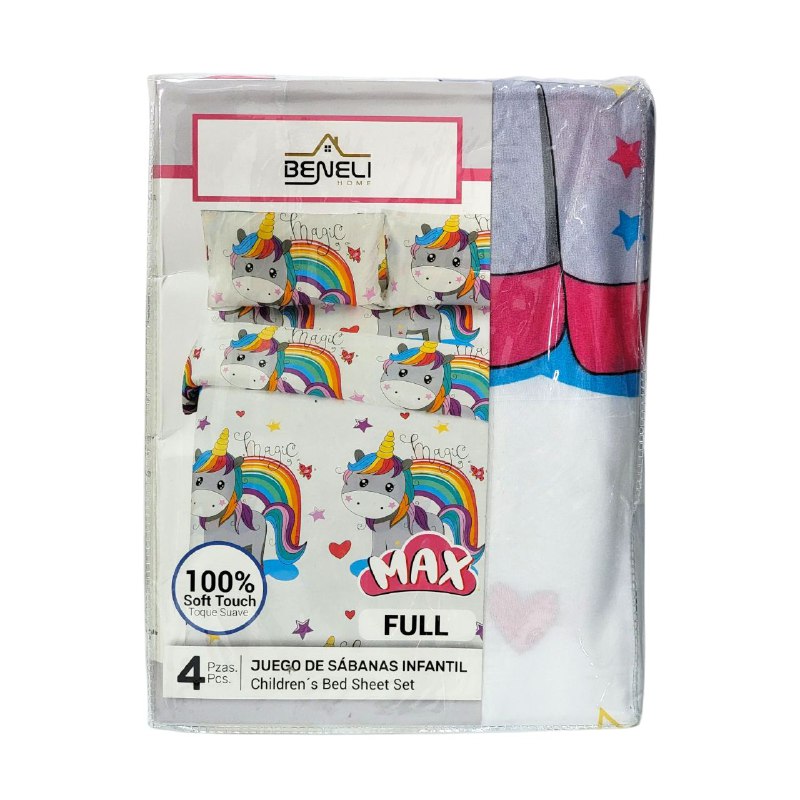 JUEGO DE SABANAS MATRIMONIAL EN SET CON CORTINAS PARA NIÑAS DE 6 PIEZAS UNICORNIOS BENELI HOME