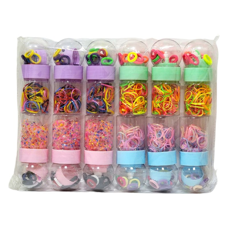 COLA, LIGAS HULES PARA EL CABELLO EN BOTECITO, PAQUETE DE 12 BOTES PARA EL DIA A DIA Y PARA TODO TIPO DE CABELLO