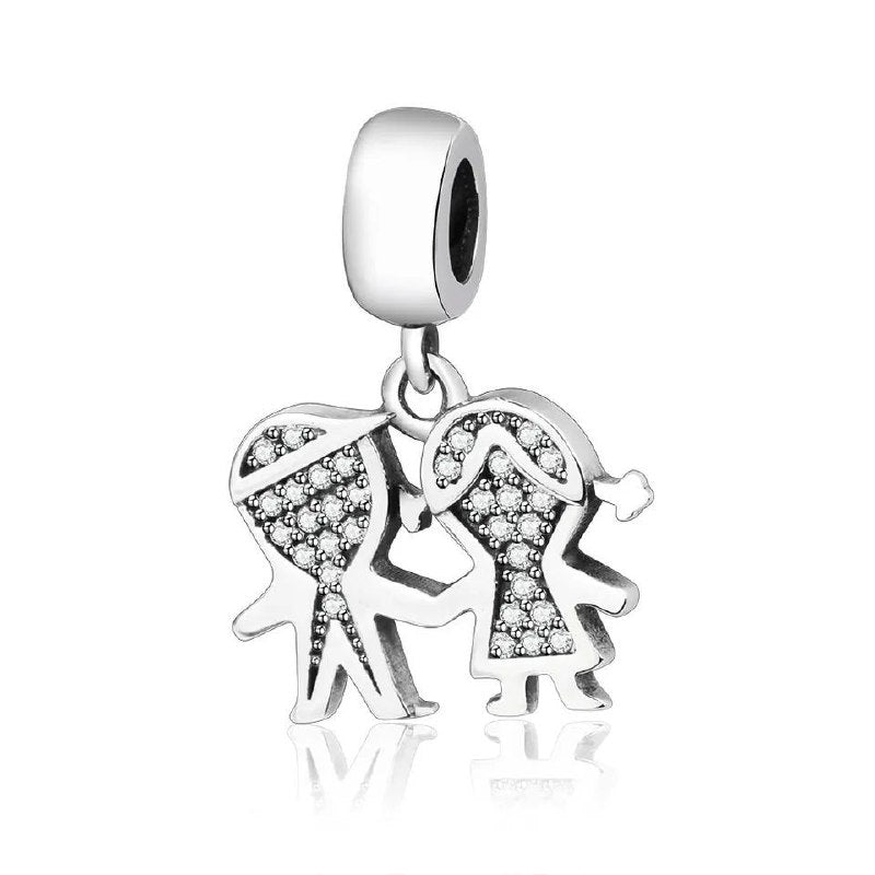 PCHARM3065 FORMA DE NIÑOS PANDORA PLATA 9.25 AMOR SAN VALENTIN