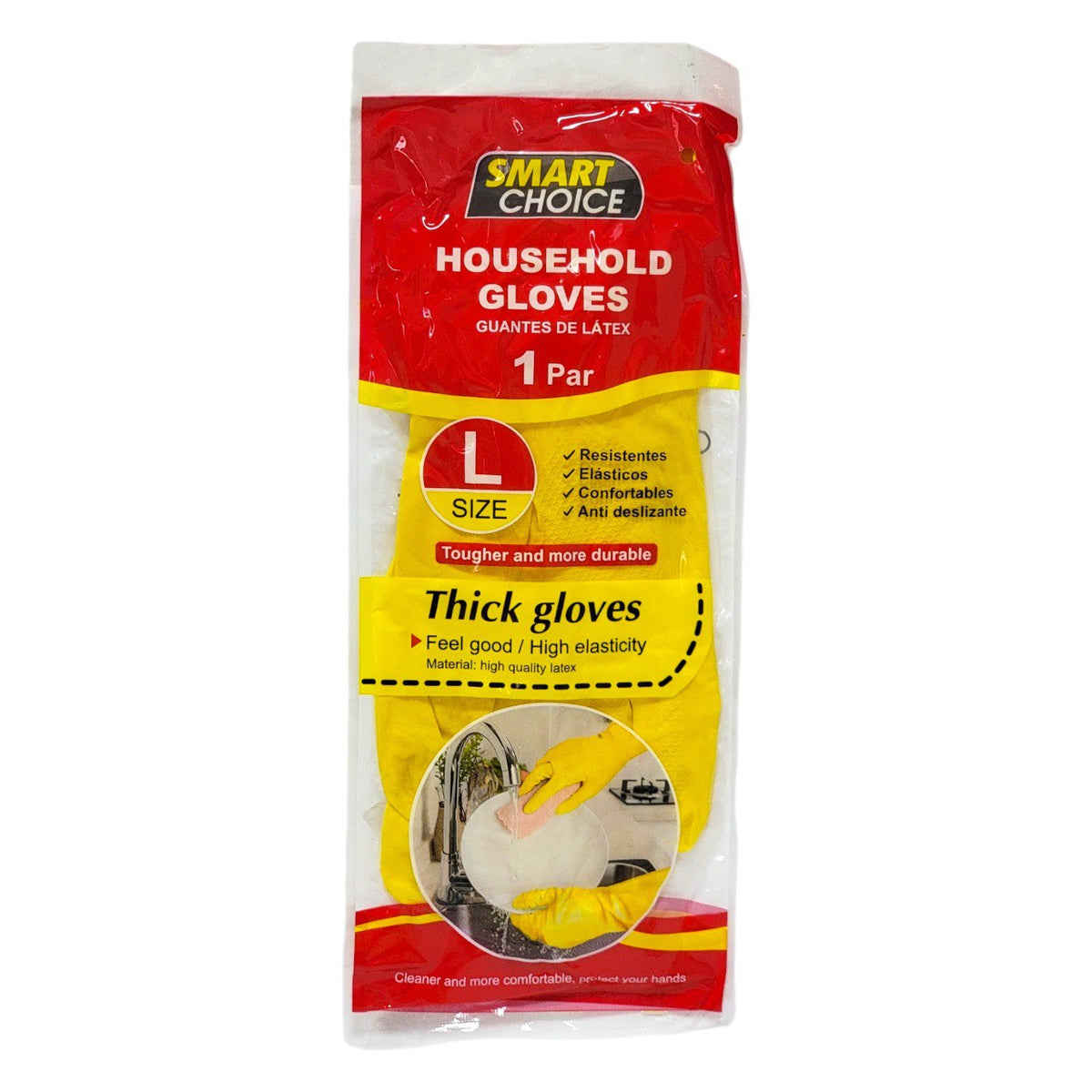 GUANTES DE LIMPIEZA MULTIUSOS PARA EL HOGAR FUERTES Y DURADEROS TALLA L SMART CHOICE