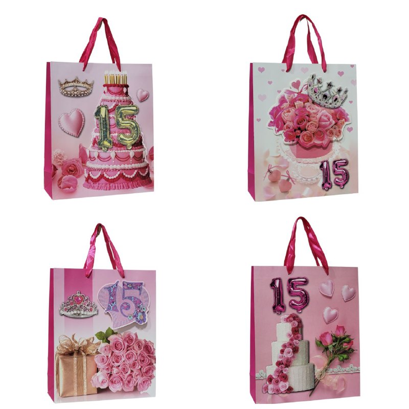 BOLSA DE REGALO PARA 15 AÑOS MEDIANA 32X26X10CM